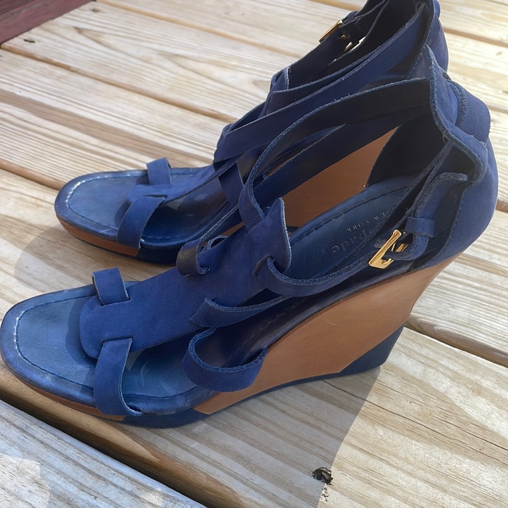 KATE SPADE Blue Suede Wedge Sandals Size 7 - Picture 8 of 14